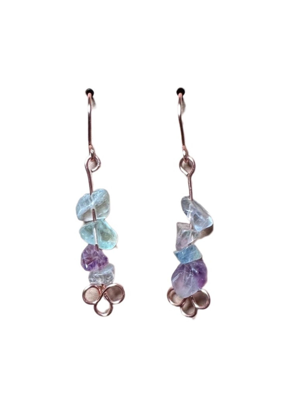 Rainbow fluoride earrings copper handmade one of a kind